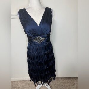 Hailey Adrianna Papell Midnight Blue Fringe Mini Dress size 6